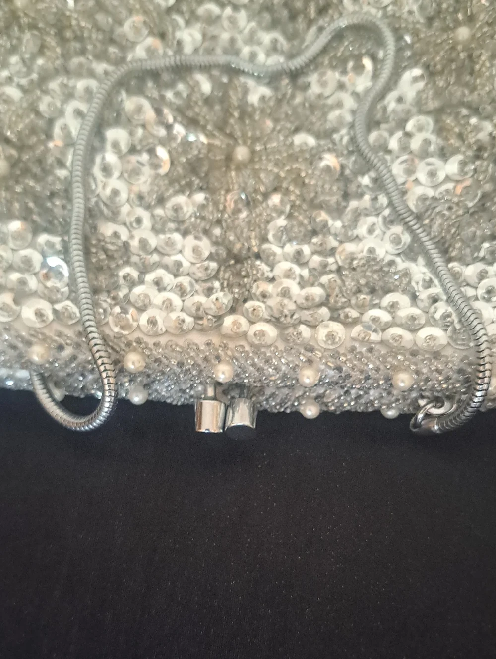 Hand Made In The Crown Colony Of Hongkong Silver Sequin Evening Wristlet Clutch